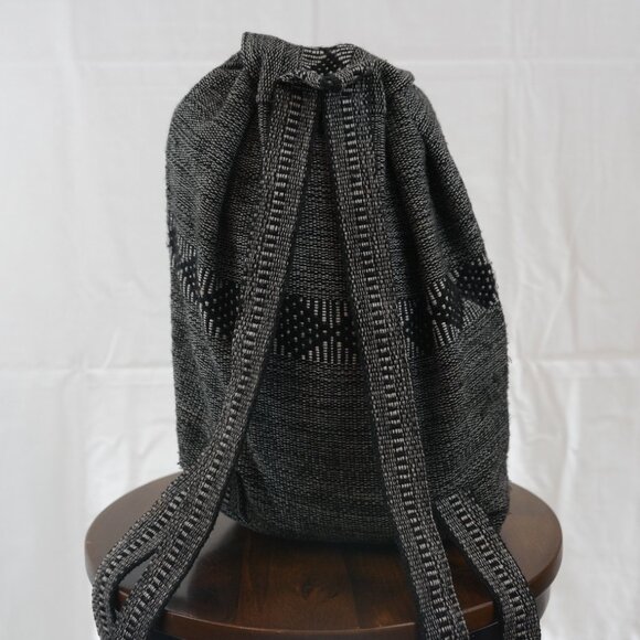 Black Woven Backpack with Geometric Pattern - Picture 4 of 8